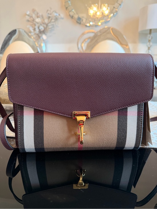 Burberry Handbags - NWT Burberry Classic Check Crossbody Bag in Plum with Gold Hardware